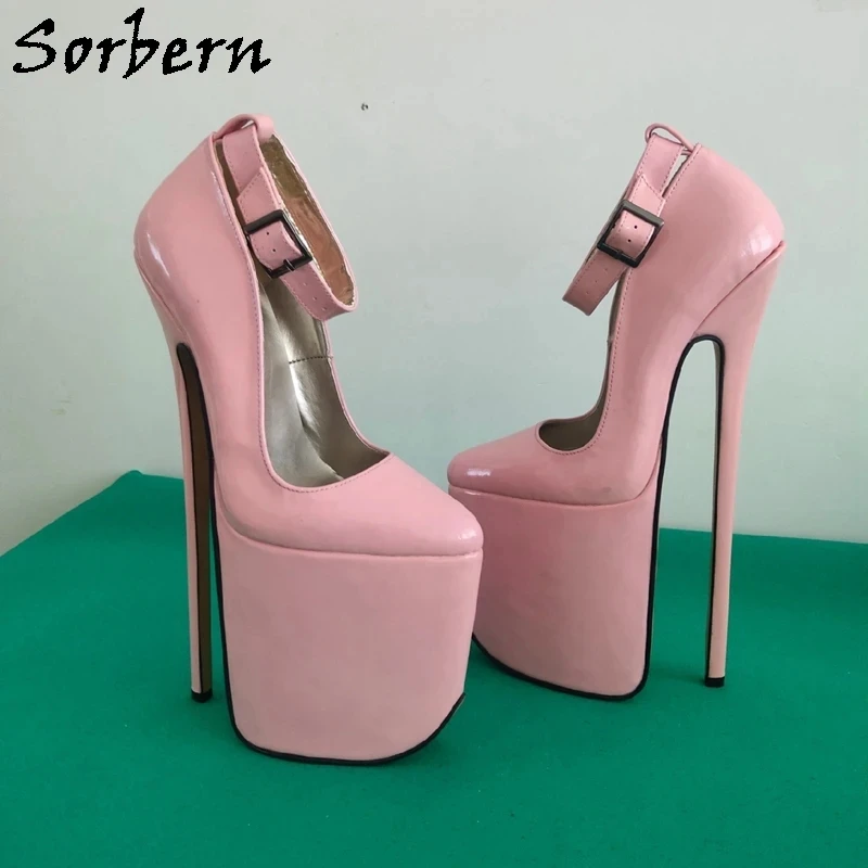 

Sorbern 27Cm Pink Cow Leather Pumps Women Ankle Straps Pointed Toe Platform Special Arch Fetish Shoe Play Fun Style Custom Color
