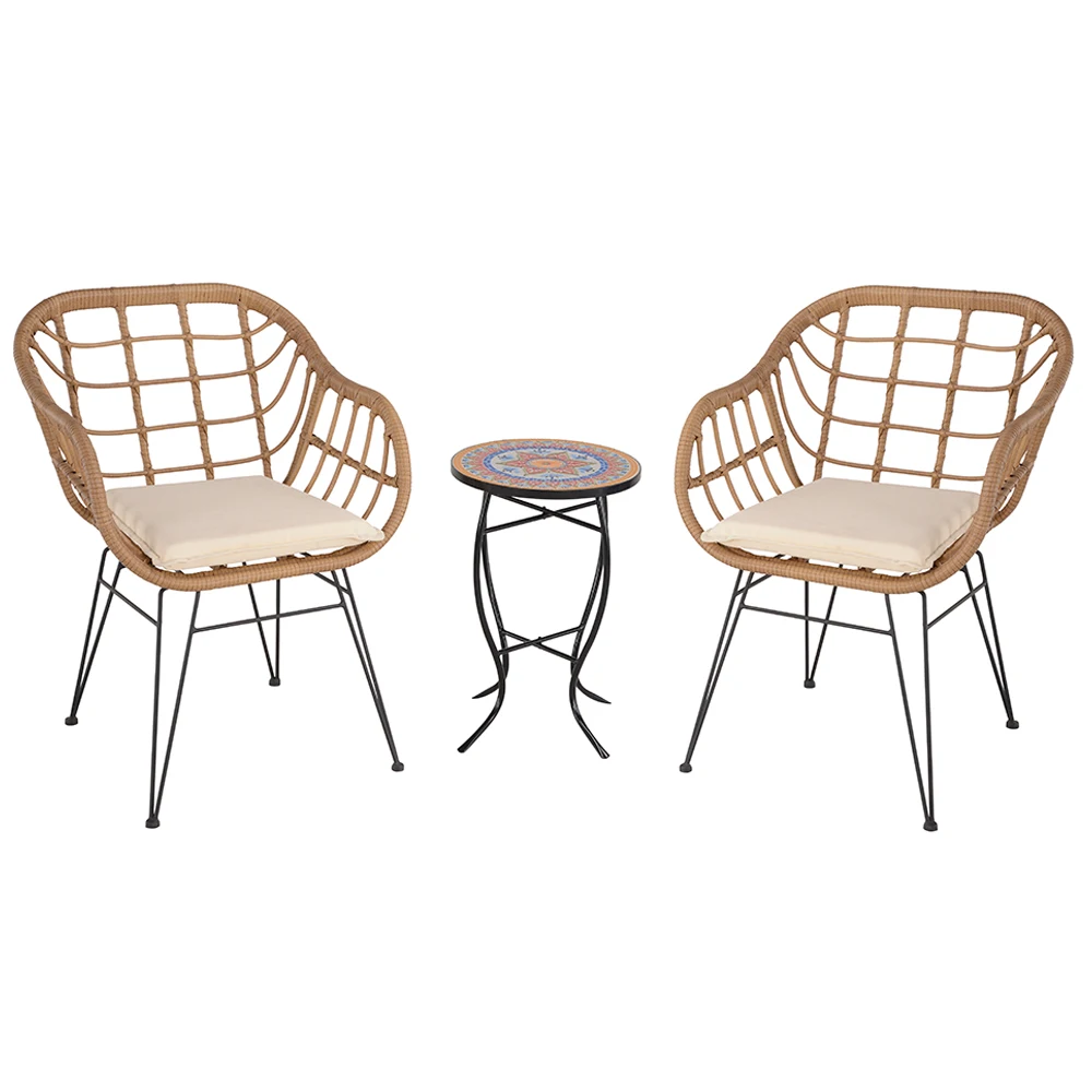 

3 Pieces Outdoor Conversation Set, Patio Bistro Sets with 2 PE Wicker Chairs and Coffee Table for Backyard