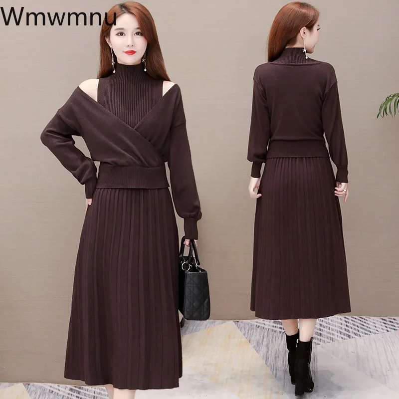 Mid-Length Knitted Dress Casual Half Turtleneck Sleeveless And Solid Pullover Sweater Suit Elegant 2 Piece Set Women Outfits
Mid-Length Knitted Dress Casual Half Turtleneck Sleeveless And Solid Pullover Sweater Suit Elegant 2 Piece Set Women Outfits