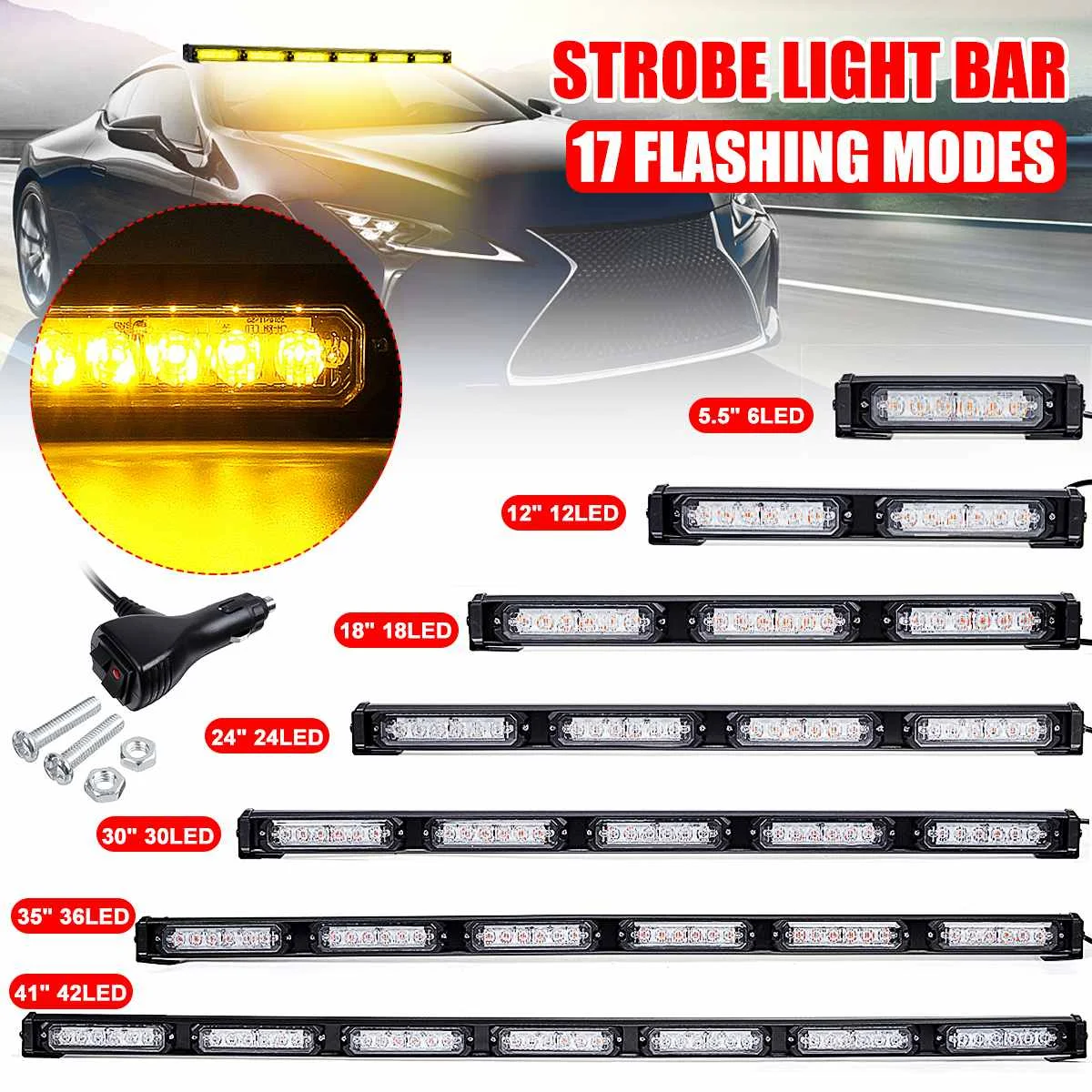 Amber Led Warning Flashing Light Car Roof Emergency Warning Strobe Light Bar 17 Flash Mode Waterproof 12/24V Truck Lorry Tractor
Amber Led Warning Flashing Light Car Roof Emergency Warning Strobe Light Bar 17 Flash Mode Waterproof 12/24V Truck Lorry Tractor