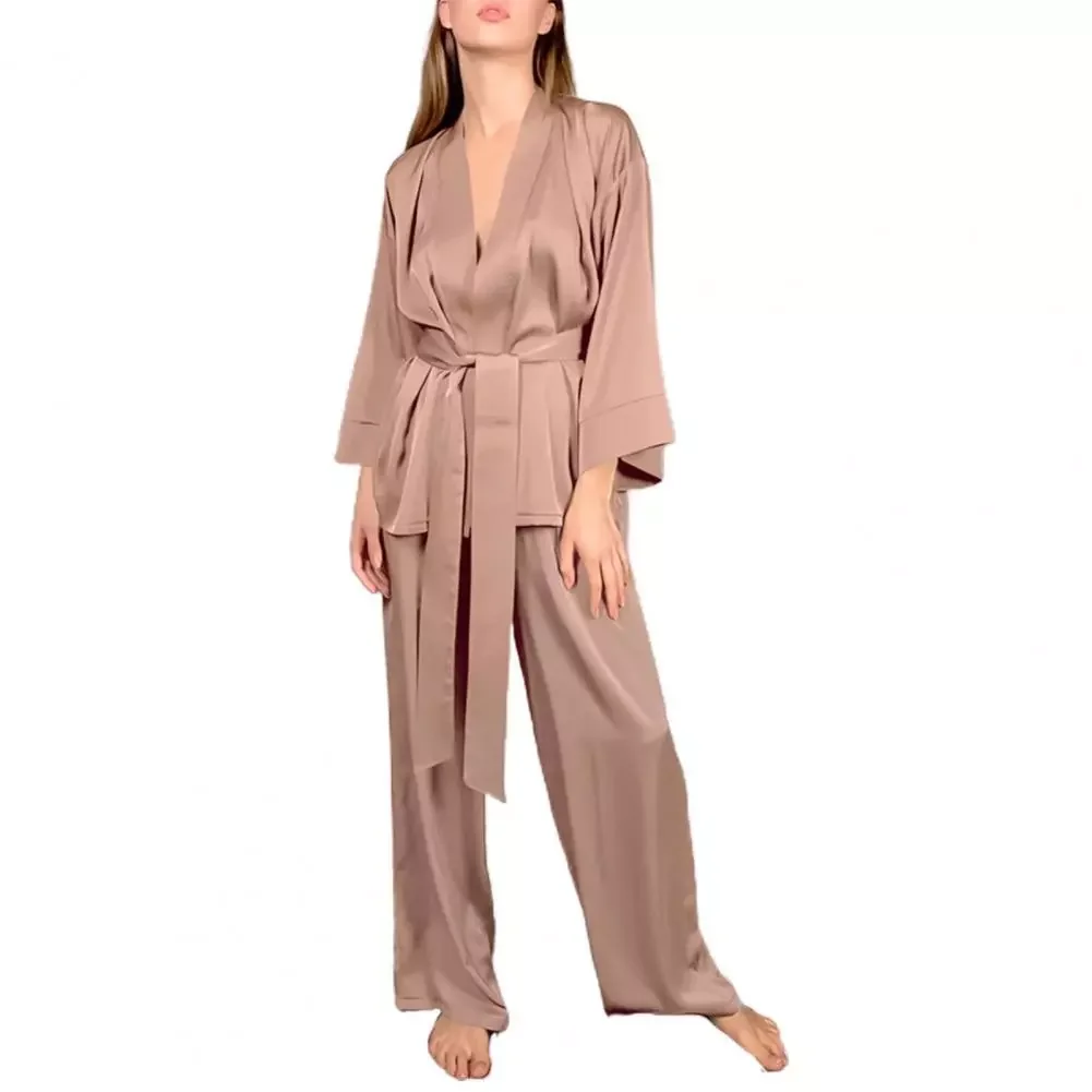 Pajamas V Neck Solid Color Two-piece Set Cardigan Long Sleeve Pajamas for Home Loose Lady Pajamas
Pajamas V Neck Solid Color Two-piece Set Cardigan Long Sleeve Pajamas for Home Loose Lady Pajamas