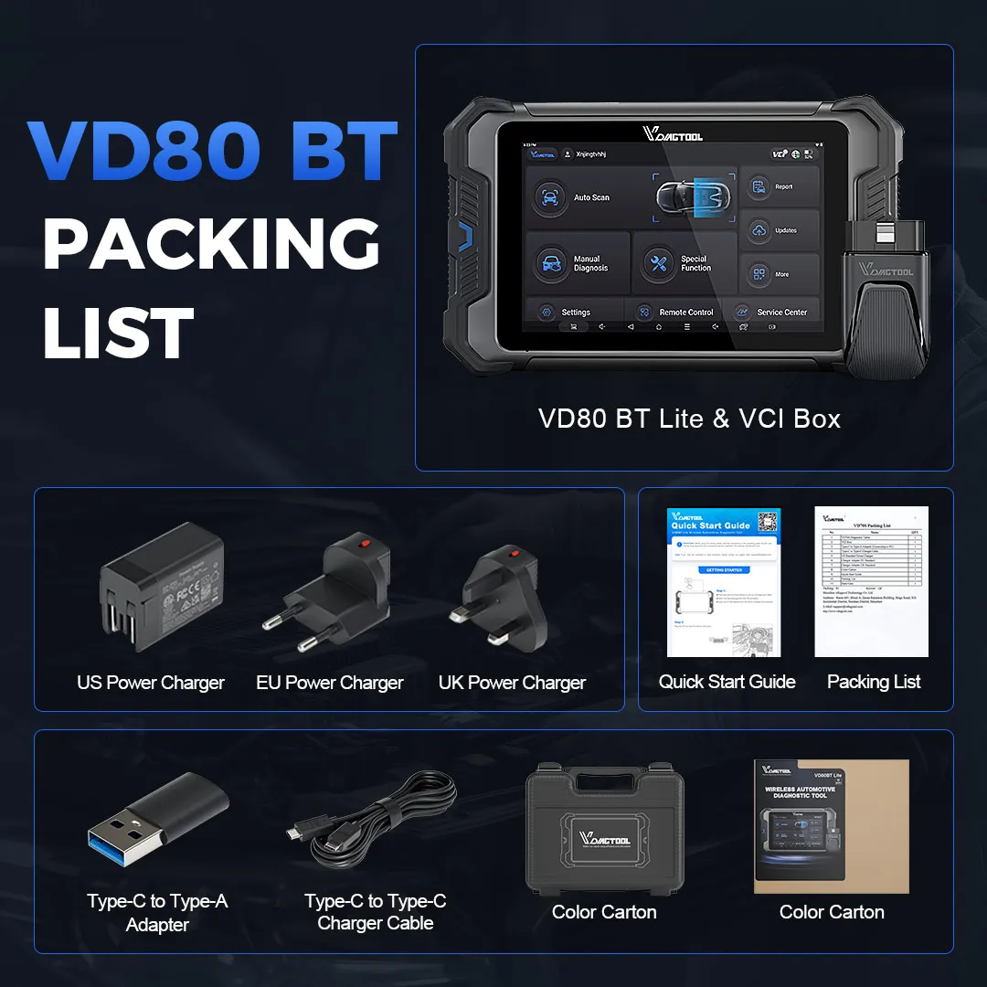VDIAGTOOL VD80BT Автомобильные диагностические инструменты Топологический сканер 42+ сброса двунаправленный тест ECU Кодирование ключей Программатор FCA Автоматическое сканирование OBD
VDIAGTOOL VD80BT Автомобильные диагностические инструменты Топологический сканер 42+ сброса двунаправленный тест ECU Кодирование ключей Программатор FCA Автоматическое сканирование OBD