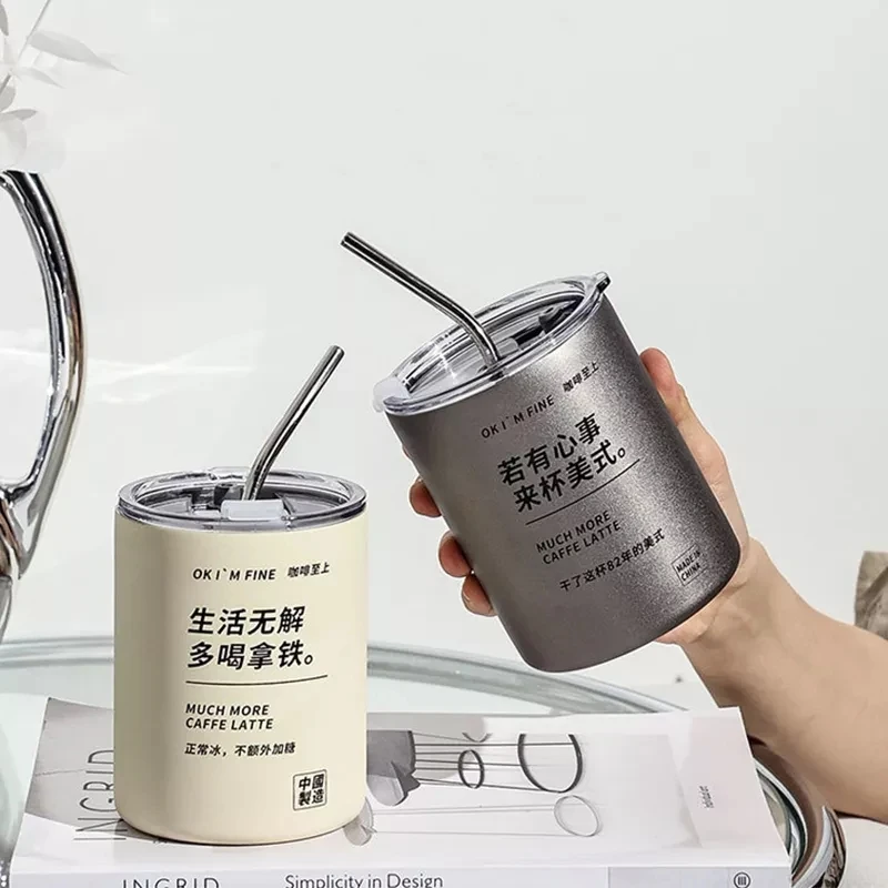Creative Insulation Coffee Cup 304 Stainless Steel Cold Gray Milk White Double Layer with Straw Cup Super Nice Coffee Cup 380Ml
Creative Insulation Coffee Cup 304 Stainless Steel Cold Gray Milk White Double Layer with Straw Cup Super Nice Coffee Cup 380Ml