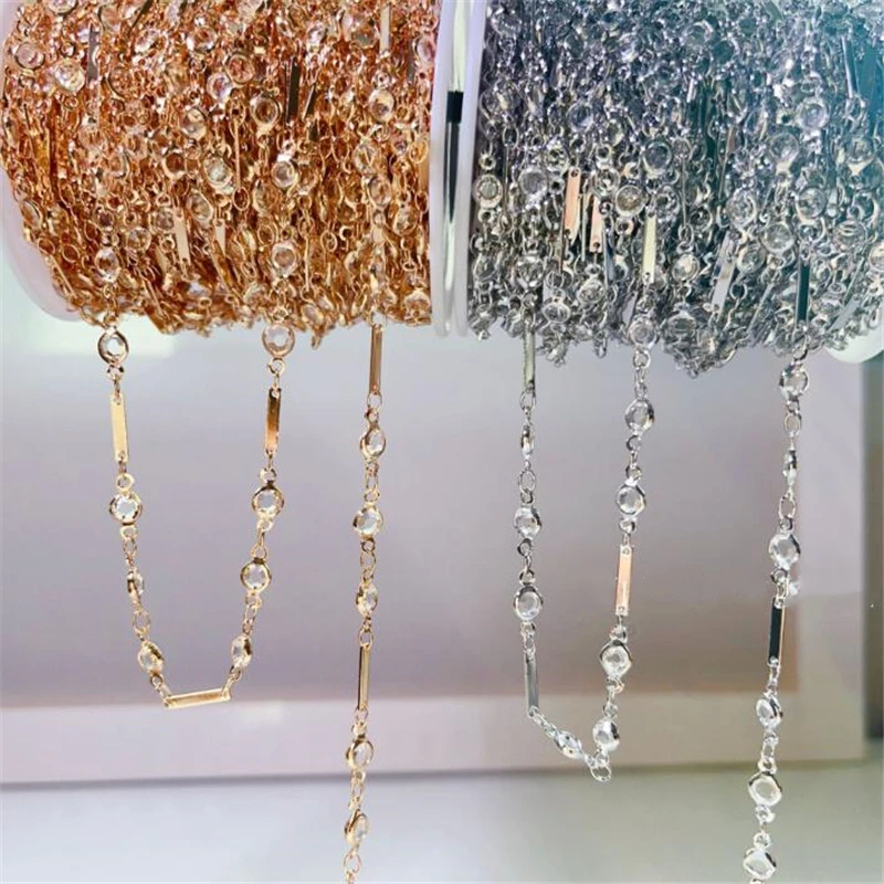

Позолоченные цепочки с кристаллами, 1 метр, для изготовления ювелирных изделий своими руками, Аксессуары для ожерелья, цепочка с кисточкой, удлинитель, медный материал