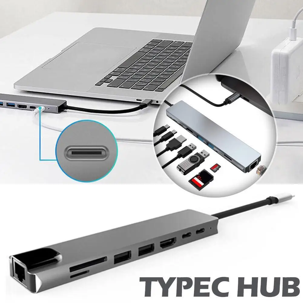 New USB C Hub 8 In 1 Type C 3.1 To 4K HDMI Adapter With RJ45 SD/TF Card Reader PD Fast Charge For MacBook Notebook Laptop Comput
New USB C Hub 8 In 1 Type C 3.1 To 4K HDMI Adapter With RJ45 SD/TF Card Reader PD Fast Charge For MacBook Notebook Laptop Comput