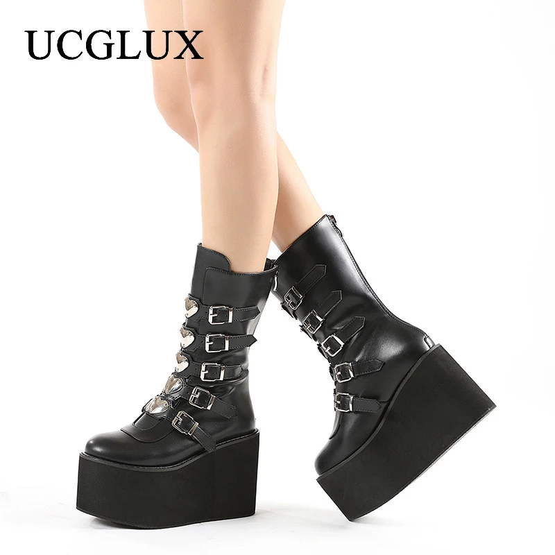 Women Wedge Heel Boots Buckle Thick Sole Round Toe Punk Women's Boots Fashion Large Size Leather Boot Zapatos De Mujer
Women Wedge Heel Boots Buckle Thick Sole Round Toe Punk Women's Boots Fashion Large Size Leather Boot Zapatos De Mujer
