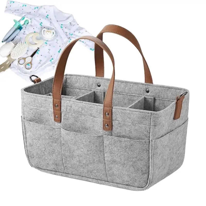 

Diaper Tote Bag Soft Felt Diaper Organizer Caddy Bag Portable Diaper Storage With Multiple Compartments And Handles For Diapers