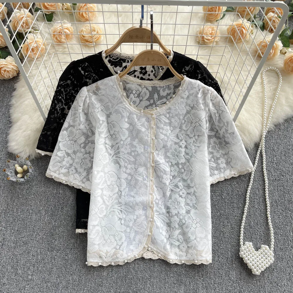 Summer 2022 New Design Sense Round Neck Lace Embroidered Shirt Women Loose Short Style Temperament Puff Sleeve Shirt Top
Summer 2022 New Design Sense Round Neck Lace Embroidered Shirt Women Loose Short Style Temperament Puff Sleeve Shirt Top