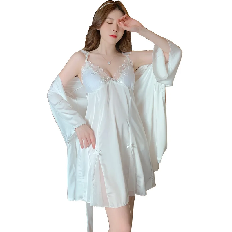 Bride Twinset Robe Gown Set Summer Womens Sleepwear Sexy Lace Kimono Bathrobe Nightdress Strap Nightgown Satin Home Wear
Bride Twinset Robe Gown Set Summer Womens Sleepwear Sexy Lace Kimono Bathrobe Nightdress Strap Nightgown Satin Home Wear