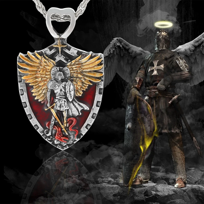 Warrior Patron Saint Archangel St. Michael Pendant Necklace Unique Men Knight Shield Mythological Hero Angel Necklace
Warrior Patron Saint Archangel St. Michael Pendant Necklace Unique Men Knight Shield Mythological Hero Angel Necklace