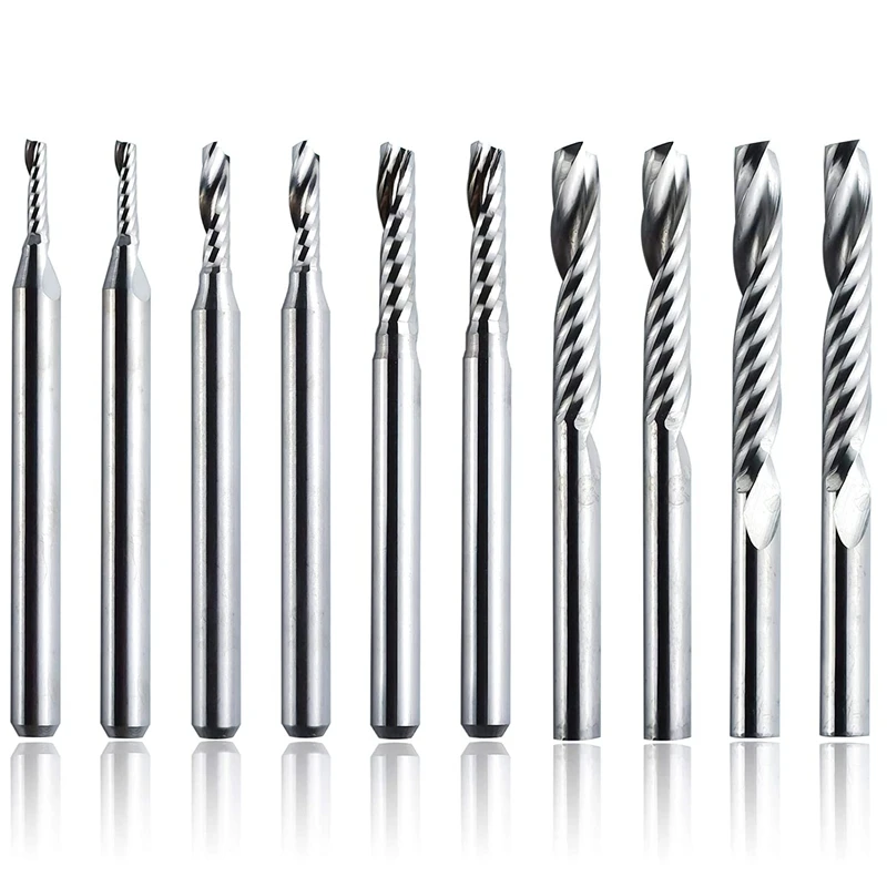 10Pcs CNC Router Bits, 1/8Inch Shank Single End Mill Set, CNC Carbide Upcut Cutting Milling Engraving For Wood Cutting
10Pcs CNC Router Bits, 1/8Inch Shank Single End Mill Set, CNC Carbide Upcut Cutting Milling Engraving For Wood Cutting