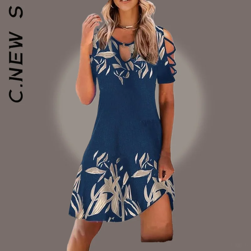 Женское мини-платье с цветочным принтом, коротким рукавом и круглым вырезом
Женское мини-платье с цветочным принтом, коротким рукавом и круглым вырезом