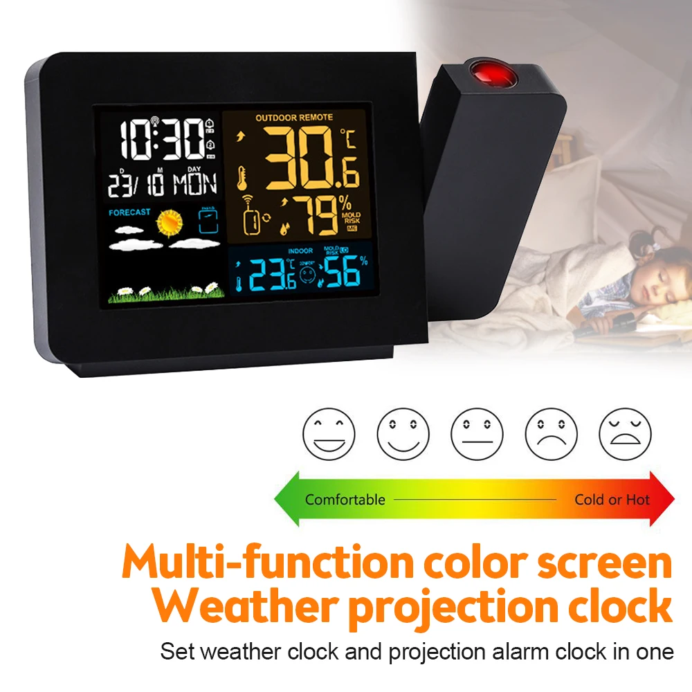 

Digital Alarm Clock Weather Station Wireless LED Temperature Humidity Weather Forecast Snooze Table Clock With Time Projection