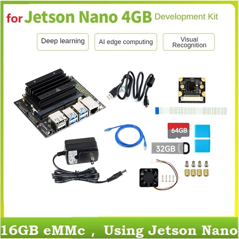 

For Jetson Nano 4GB+16GB EMMC AI Development Board Kit (B01) With Jetson Nano Core Board+800W Camera Kit+Fan