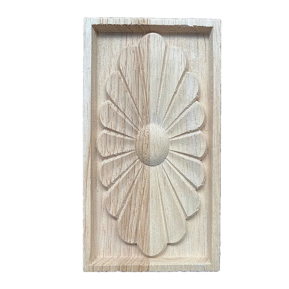 

1PC 15cm Flower Carving Natural Wood Corner Carved Applique Furniture Cabinet Unpainted Wooden Mouldings Decal Decor Figurines