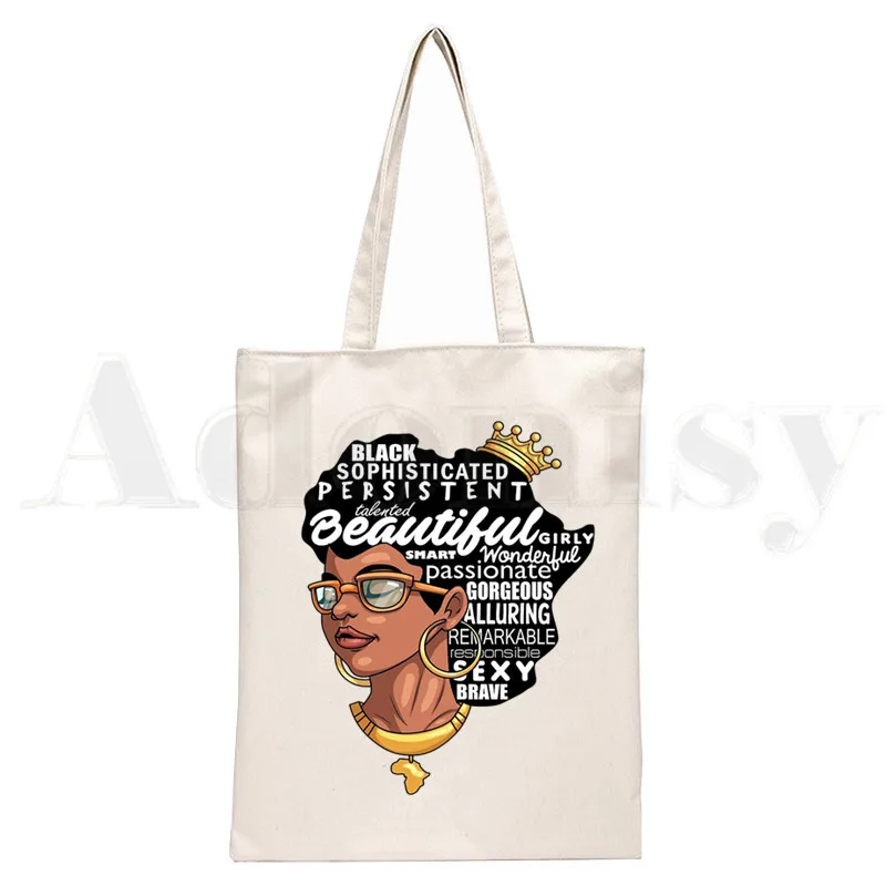 

Melanin Queen Shopping Bag Grocery African History Shopper Jute Bag Shopping Month Curly Hair Tote Bag Shoping Reusable Bolsa