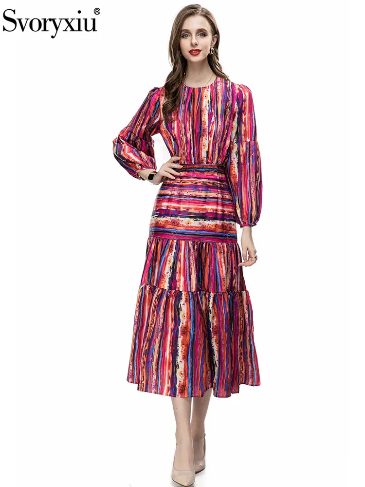 Svoryxiu High Quality Fashion Designer Spring Vintage Striped Print Mid-Calf Dress Women Lantern Sleeve Ruffle High Waist Dress
Svoryxiu High Quality Fashion Designer Spring Vintage Striped Print Mid-Calf Dress Women Lantern Sleeve Ruffle High Waist Dress