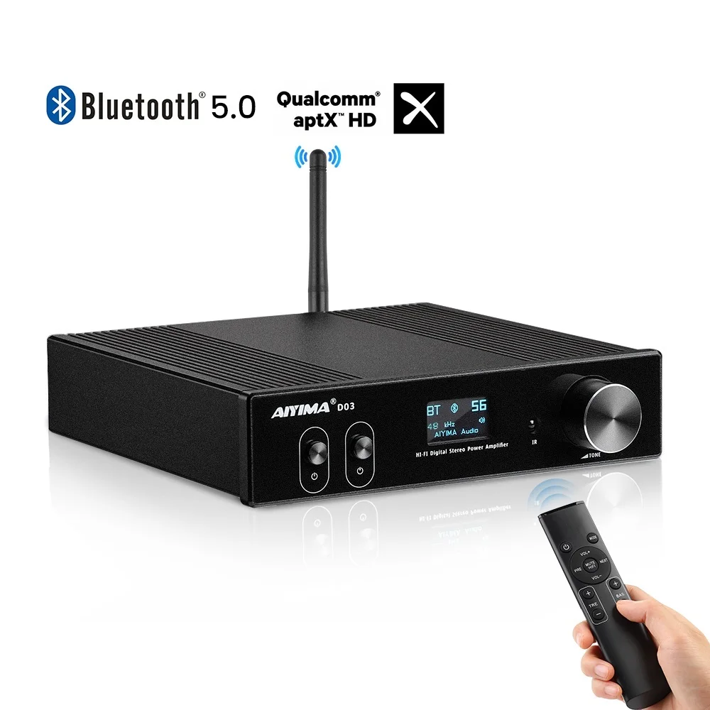 

Top D03 Bluetooth усилитель 150Wx2 стерео Hi-Fi усилитель звука усилитель сабвуфера усилители USB DAC OLED APTX DIY 2,1 Домашнее аудио