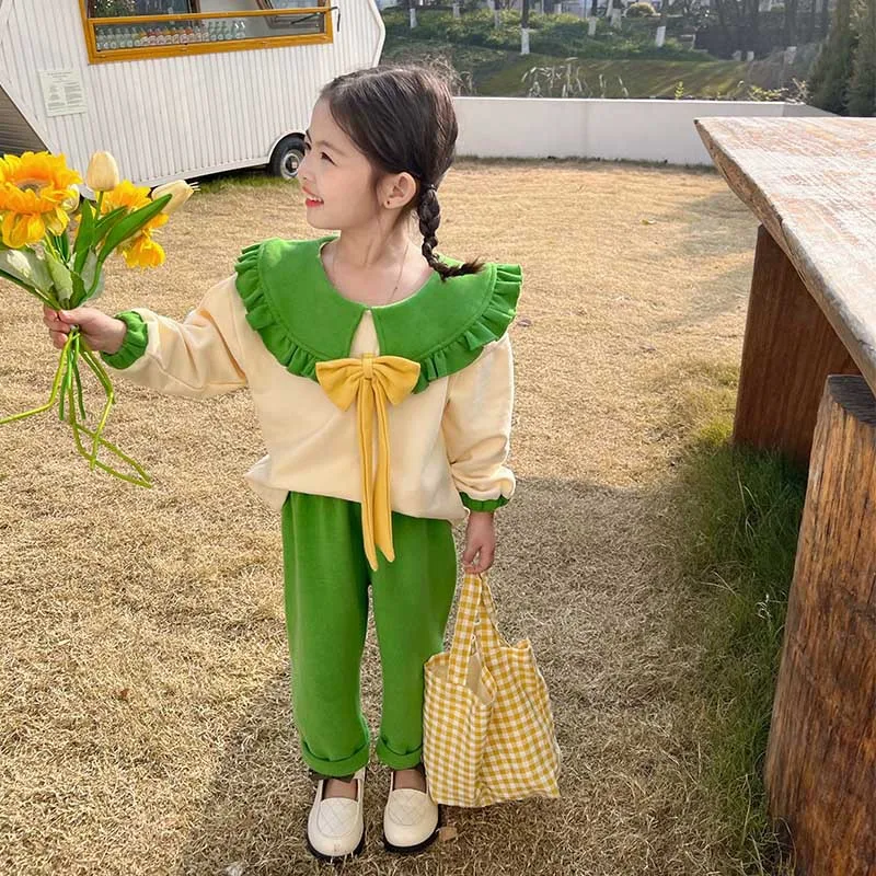 2022 Spring Autumn Children Girl 2PCS Clothing Set Bowknot Ruffles Cotton Shirts Loose Pants Baby Girl Clothes Suit
2022 Spring Autumn Children Girl 2PCS Clothing Set Bowknot Ruffles Cotton Shirts Loose Pants Baby Girl Clothes Suit