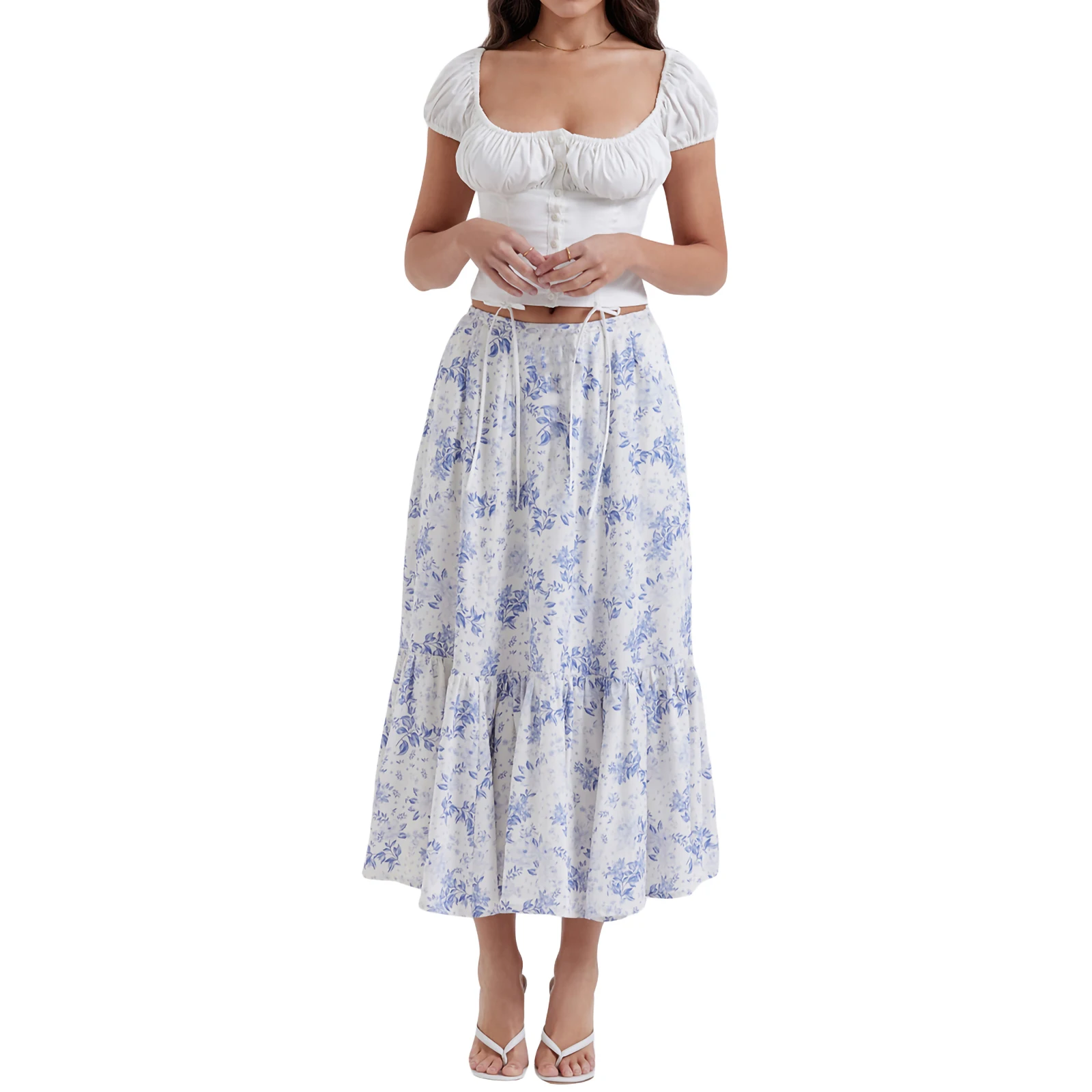 Women Fashion Elastic High Waist Casual Soft Long Skirts Floral Print Tie-Up Elastic High Waist Ruffles Spring Summer Skirts 
Women Fashion Elastic High Waist Casual Soft Long Skirts Floral Print Tie-Up Elastic High Waist Ruffles Spring Summer Skirts