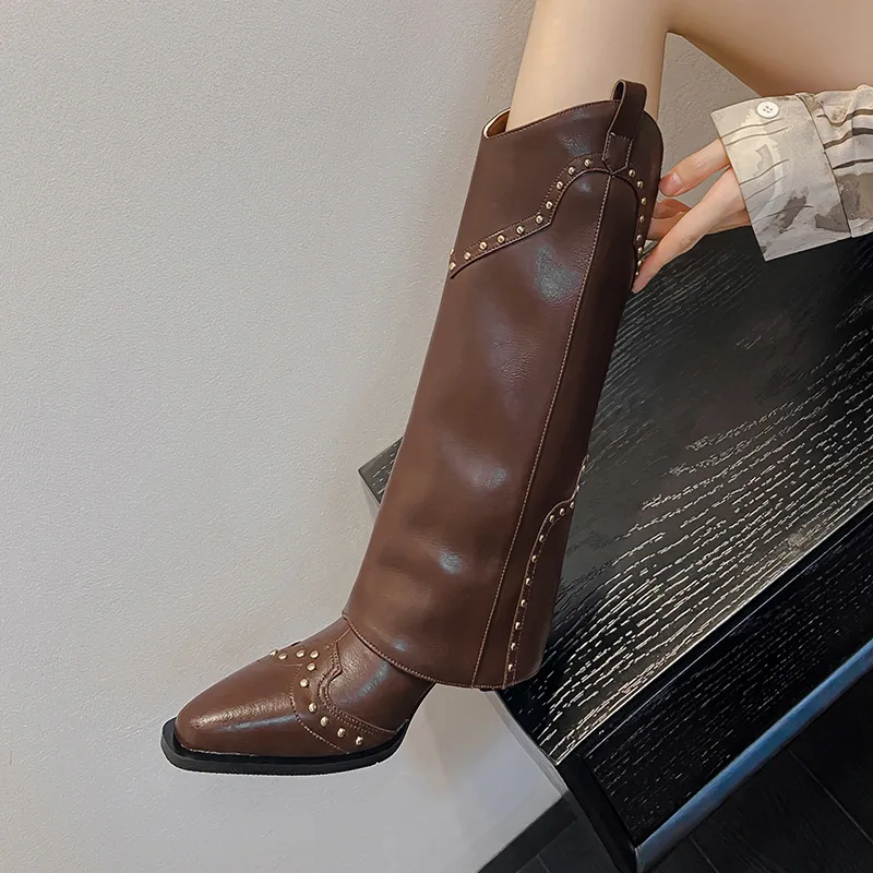 Rivet Women Boots Luxury Square Heels Pointed Toe Western Solid Ladies Shoes Mid-Calf Botas Mujer Designer Bottines Autumn Punk
Rivet Women Boots Luxury Square Heels Pointed Toe Western Solid Ladies Shoes Mid-Calf Botas Mujer Designer Bottines Autumn Punk
