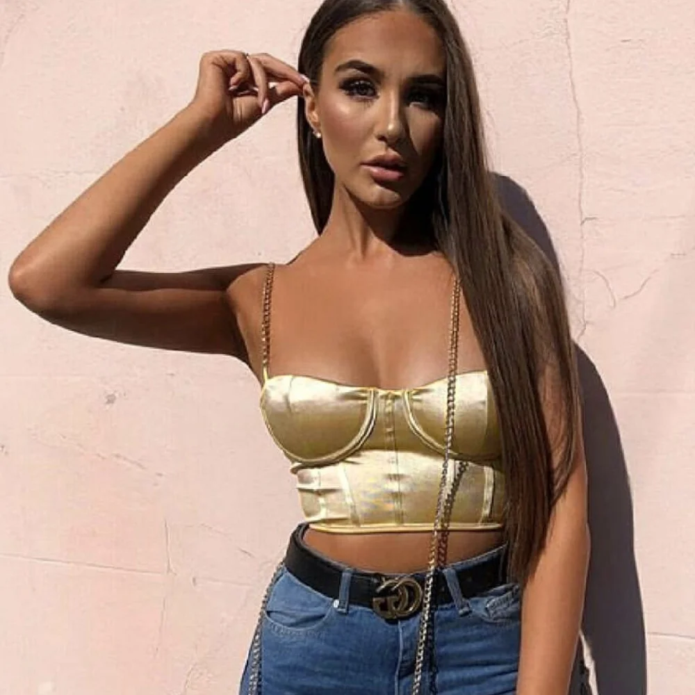 2022 Satin Summer Crop Tops for Women Sleeveless Sexy Club Backless Chain Crop Tank Bustier Strapless Party Clubwear Tops
2022 Satin Summer Crop Tops for Women Sleeveless Sexy Club Backless Chain Crop Tank Bustier Strapless Party Clubwear Tops