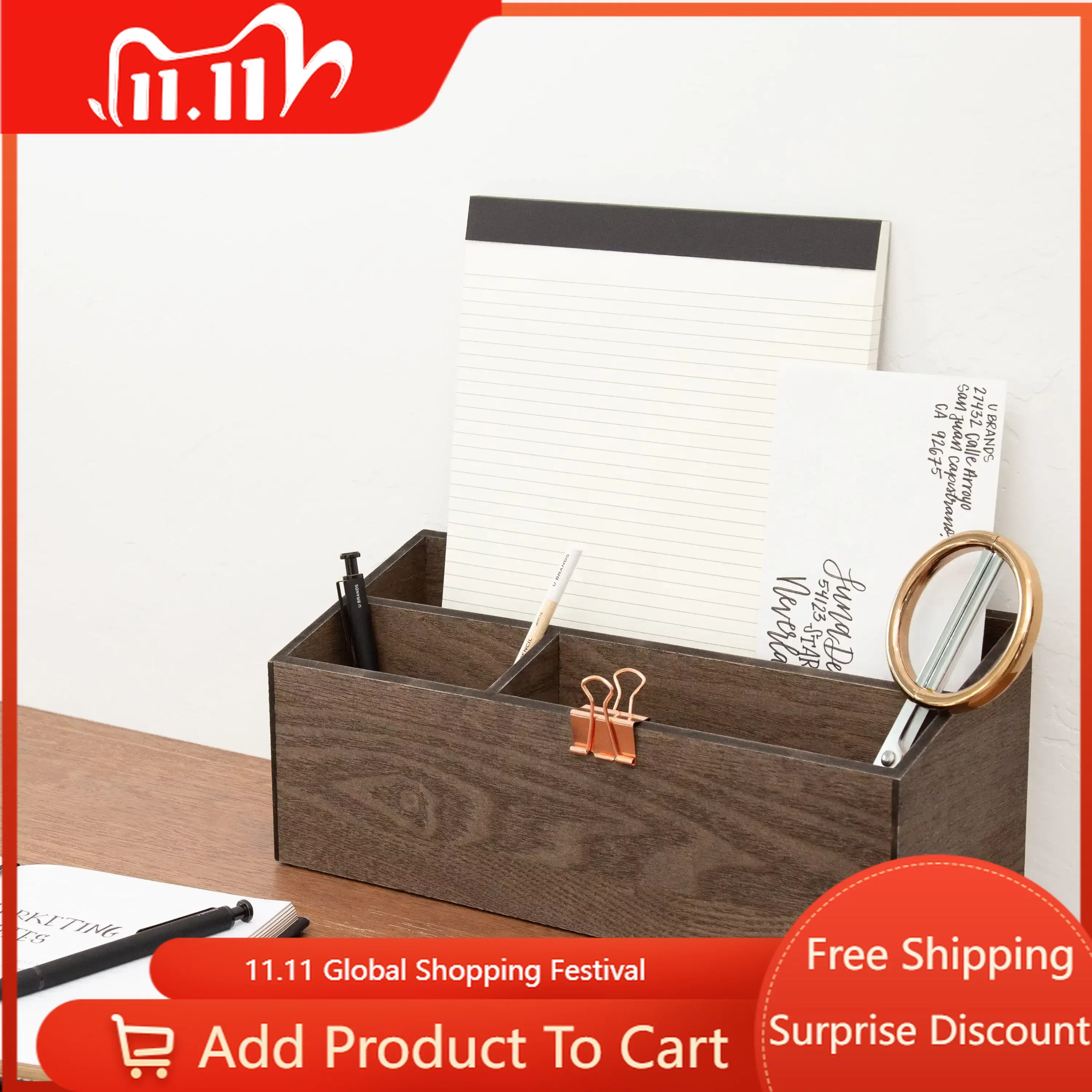 Free Shipping Wooden Desk Storage Bin, Dark Brown Wood, 3 Compartments, 5393U
Free Shipping Wooden Desk Storage Bin, Dark Brown Wood, 3 Compartments, 5393U