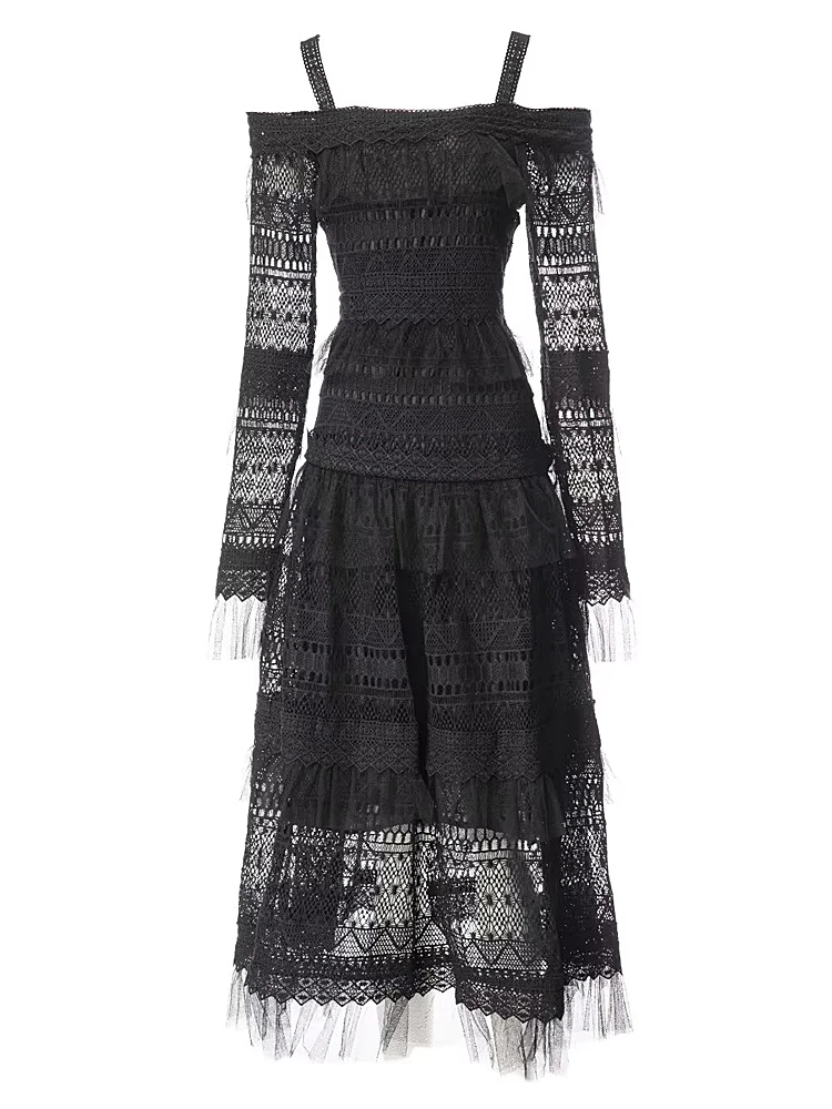 Ladies Summer New High Quality Fashion Sexy Luxury Vintage Black Hollow Out Lace Party Mesh Strap Slim Off Shoulder Long Dress
Ladies Summer New High Quality Fashion Sexy Luxury Vintage Black Hollow Out Lace Party Mesh Strap Slim Off Shoulder Long Dress