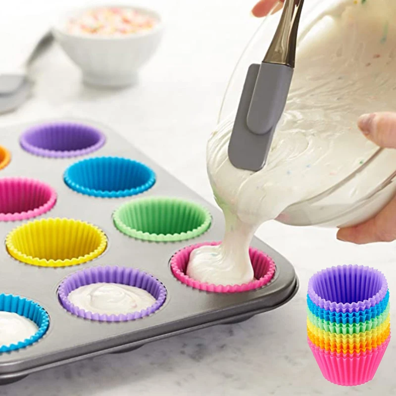 12Pcs Colored Cupcake Silicone Mold Round Muffin Mafen Cup Reusable Diy Cake Decorating Tools Wedding Birthday Party Decorations
12Pcs Colored Cupcake Silicone Mold Round Muffin Mafen Cup Reusable Diy Cake Decorating Tools Wedding Birthday Party Decorations