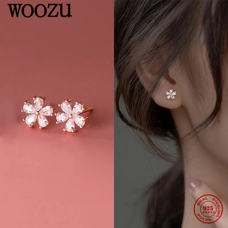 WOOZU European 925 Sterling Silver Cute Five Petal Flower Crystal Zircon Stud Earrings For Women French Sweet Girl Party Jewelry
WOOZU European 925 Sterling Silver Cute Five Petal Flower Crystal Zircon Stud Earrings For Women French Sweet Girl Party Jewelry