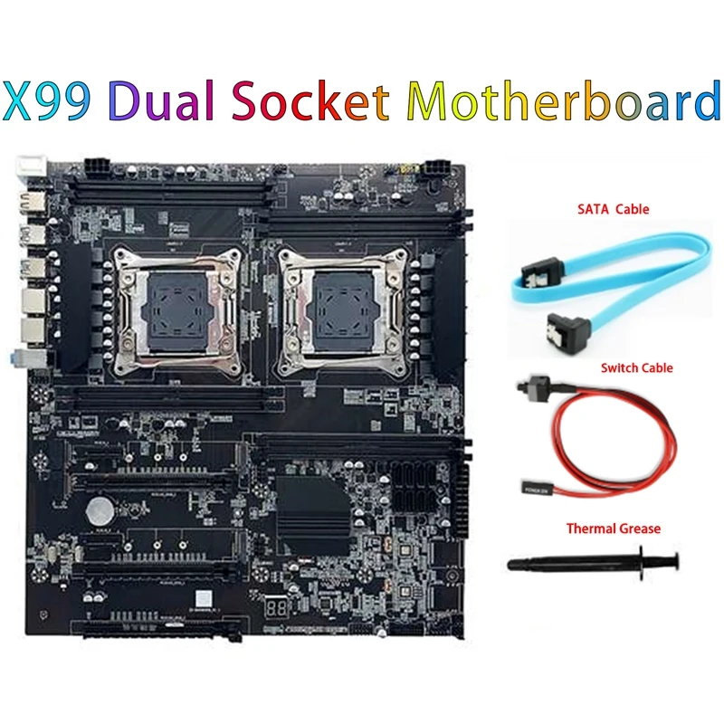 Материнская плата X99 с двумя разъемами, черный цвет, с кабелем SATA + кабель переключателя + термопаста
Материнская плата X99 с двумя разъемами, черный цвет, с кабелем SATA + кабель переключателя + термопаста