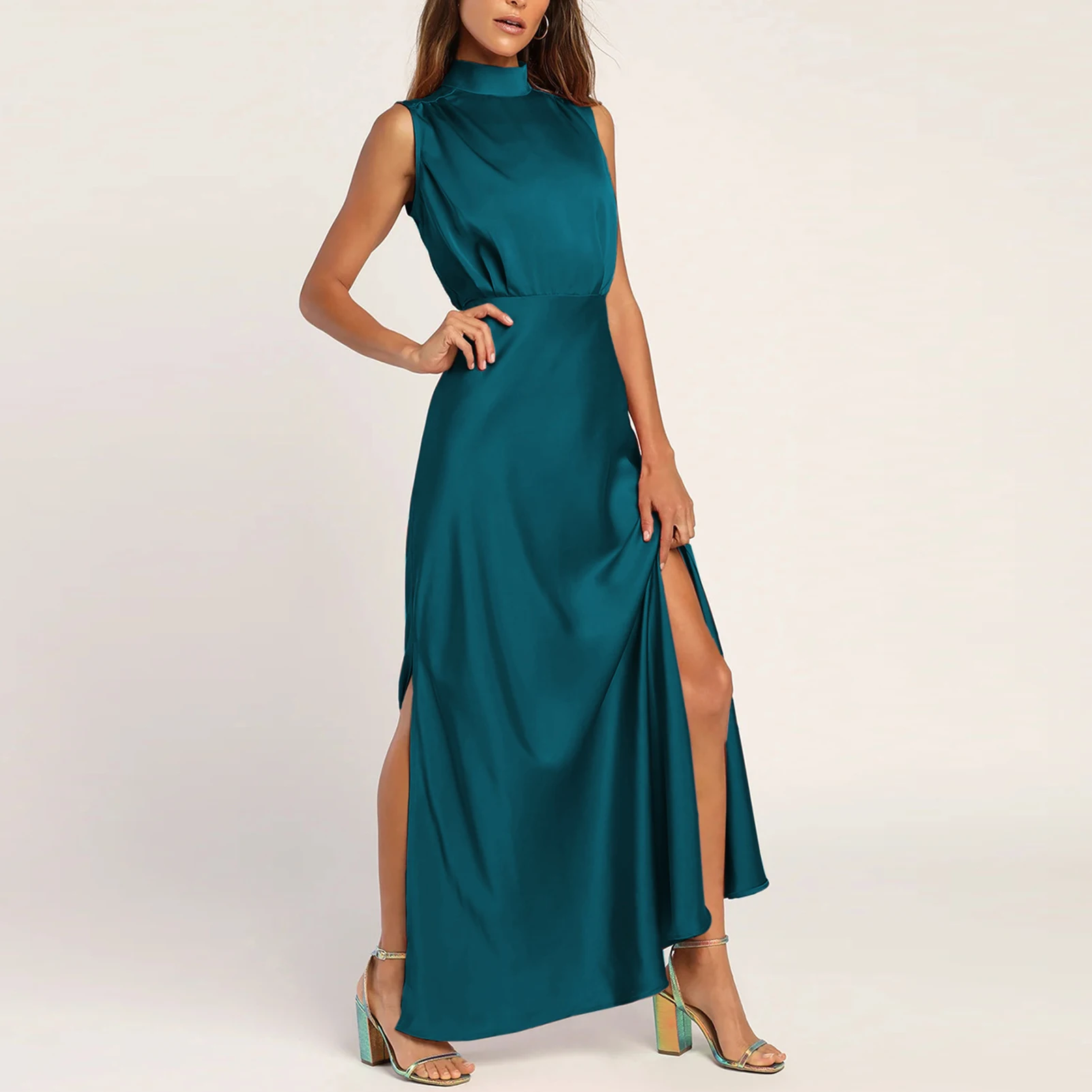 Women Maxi Tanks Dresses Mock Neck Satin Formal Occasion Dress Side Slit Elegant Fashion Sleeveless Temperament Party Maxi Dress
Women Maxi Tanks Dresses Mock Neck Satin Formal Occasion Dress Side Slit Elegant Fashion Sleeveless Temperament Party Maxi Dress