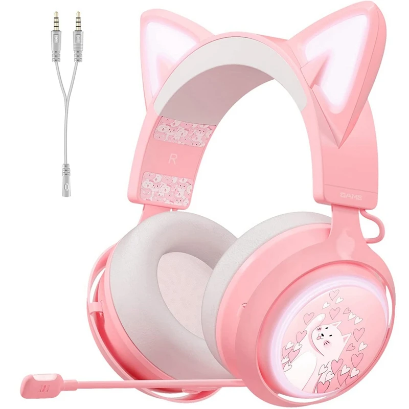 

SOMIC GS510 Cat Ear Headphones USB 3.5Mm Gaming Wired Headphones Over-Ear Headphones With Mic For PS5/PS4/PC