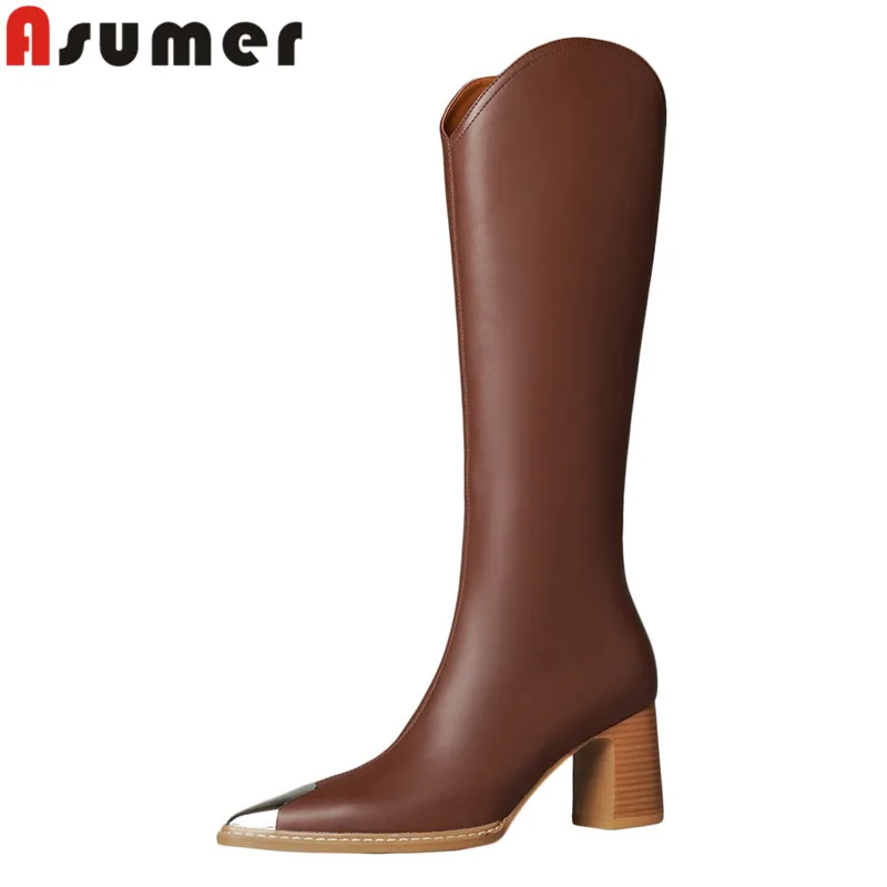 Женские сапоги до колена ASUMER, из натуральной кожи, на молнии, на толстом высоком каблуке, Размеры 33-40, для зимы, 2023
Женские сапоги до колена ASUMER, из натуральной кожи, на молнии, на толстом высоком каблуке, Размеры 33-40, для зимы, 2023