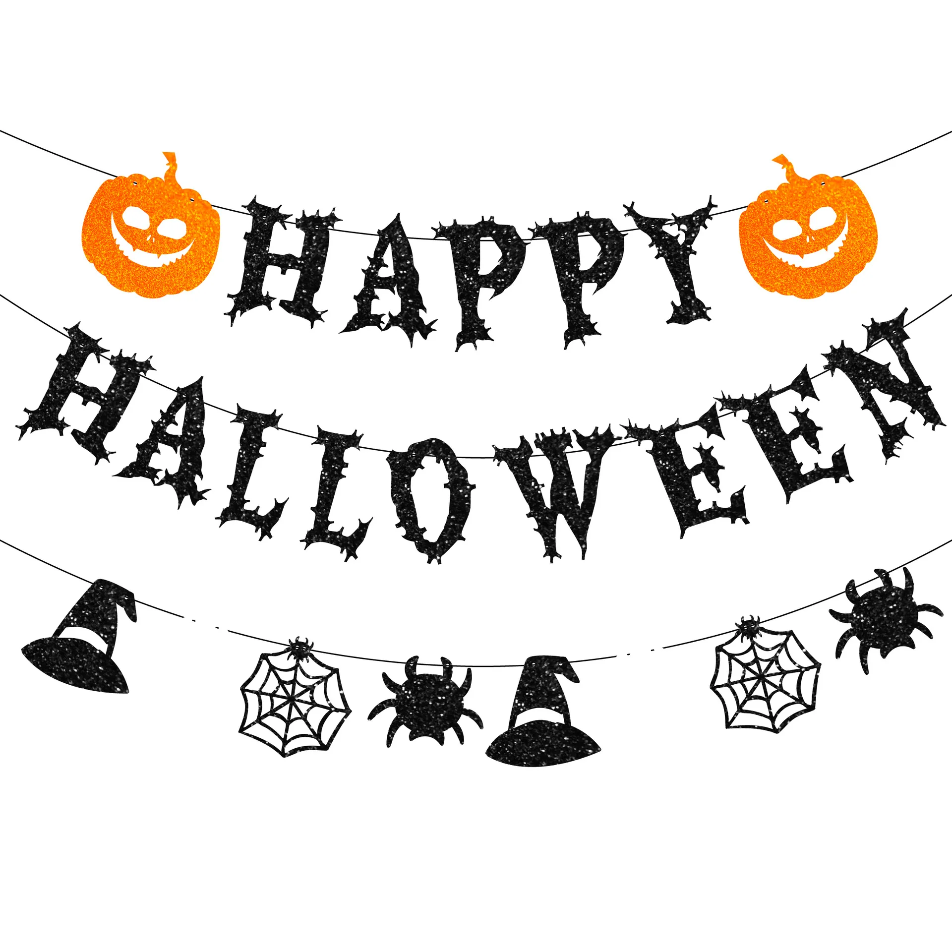 

Happy Halloween Banner Pumpkin Ghost Spider Web Paper Banners Ghost Festival Supplies Halloween Party Home Hanging Garland Decor