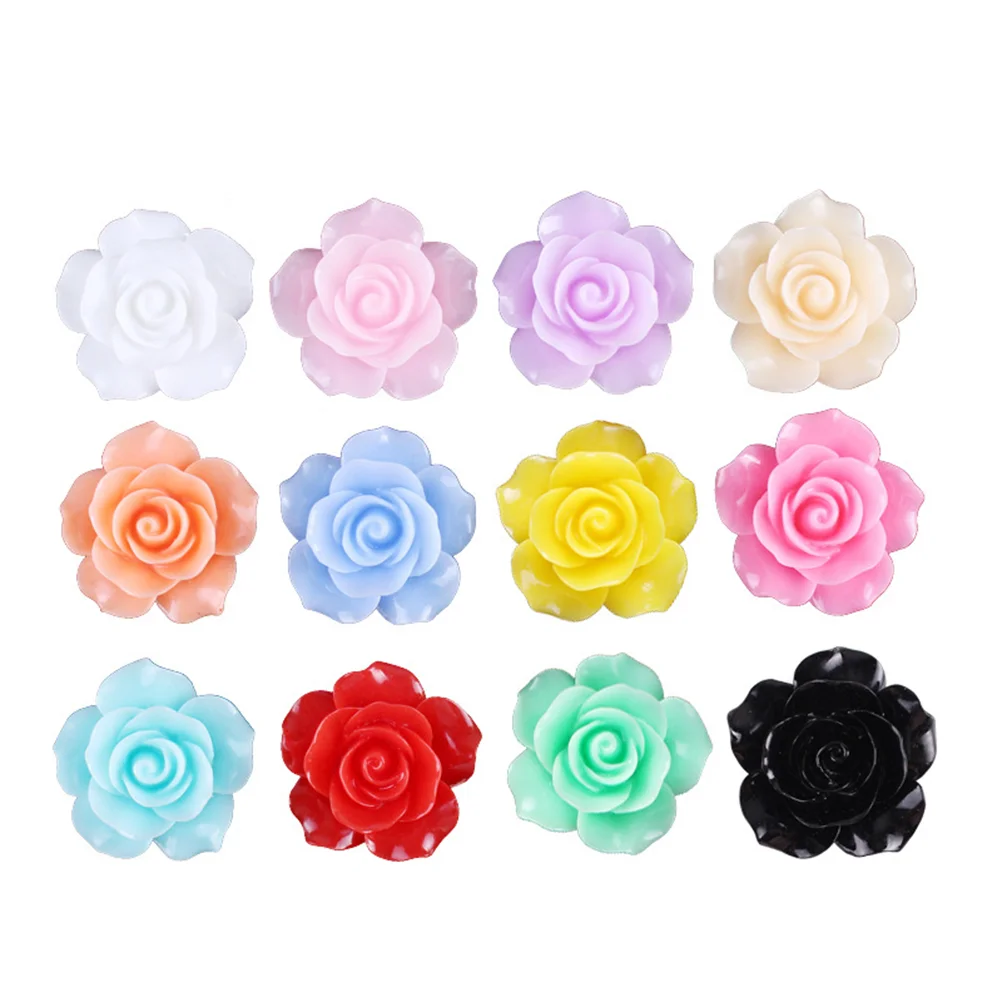 

50pcs Resin Rose Flowers Beads Flatback DIY Cabochons Accessory Embellishment for Scrapbooking Craft 10mm(Assorted Color)