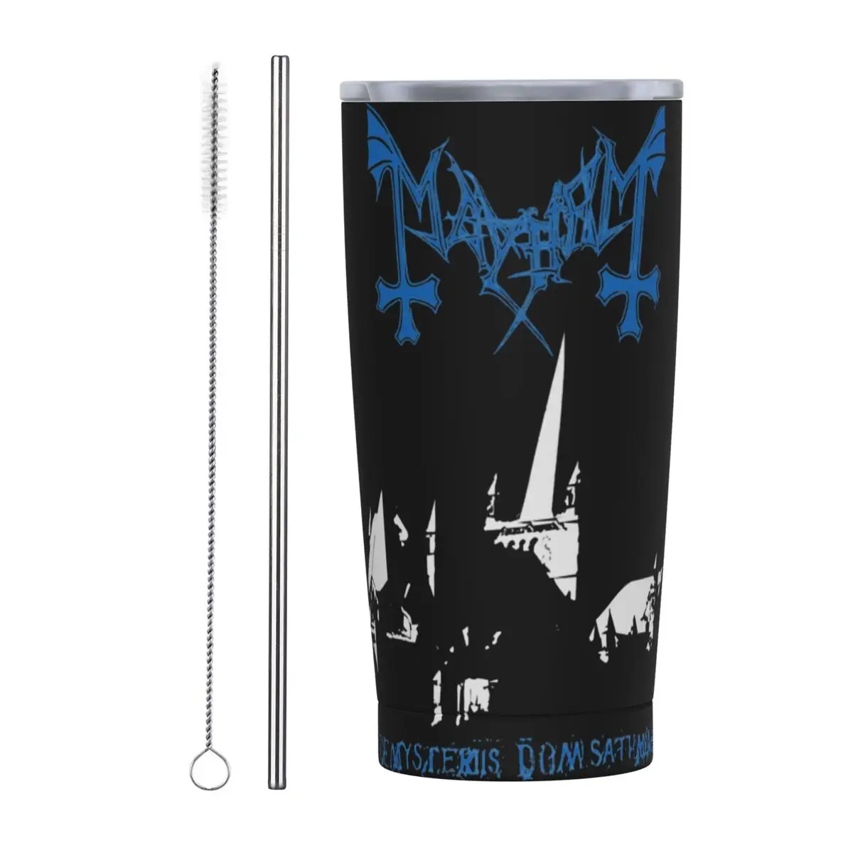 Mayhem черный металлический ремешок изолированный стакан с крышкой таинственный дом Sathanas из нержавеющей стали дорожная кофейная кружка 20 унций домашняя кружка