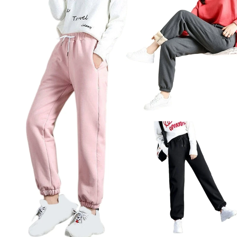 

Women Casual Baggy Fleece Sweatpants Drawstring High Waisted Solid Joggers Pants 10CE