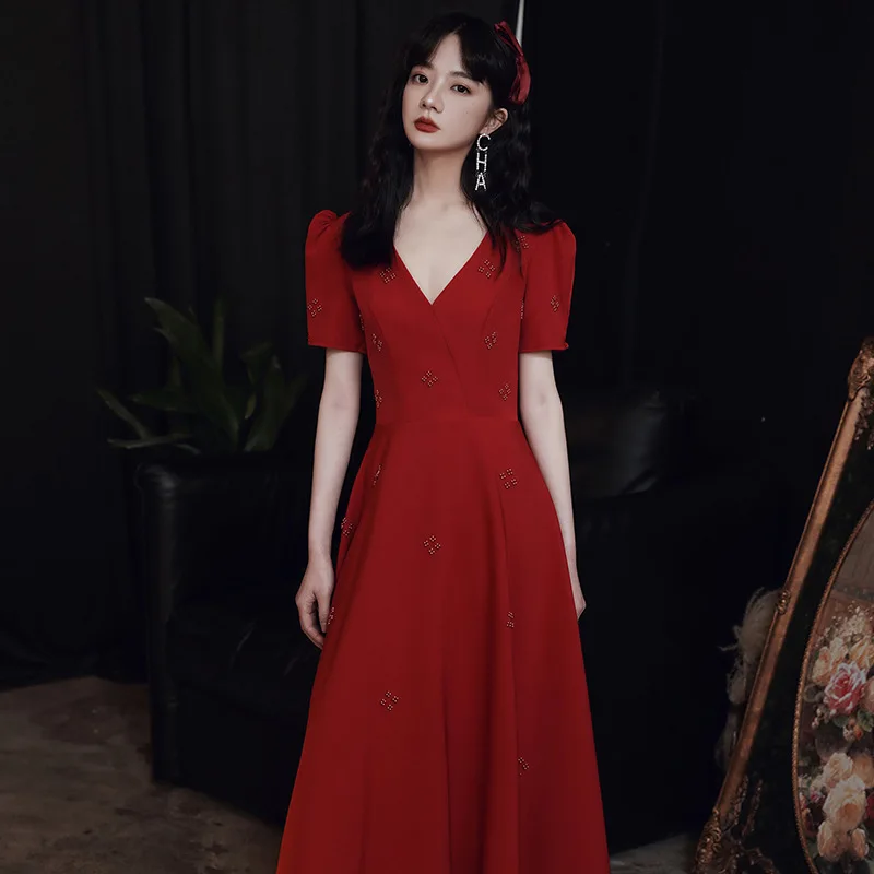 French Pleated Bridal Wedding Dress Gown Super Fairy Celebrity Banquet Party Cheomgsan Sexy V-Neck Elegant Maxi Robe De Soiree
French Pleated Bridal Wedding Dress Gown Super Fairy Celebrity Banquet Party Cheomgsan Sexy V-Neck Elegant Maxi Robe De Soiree