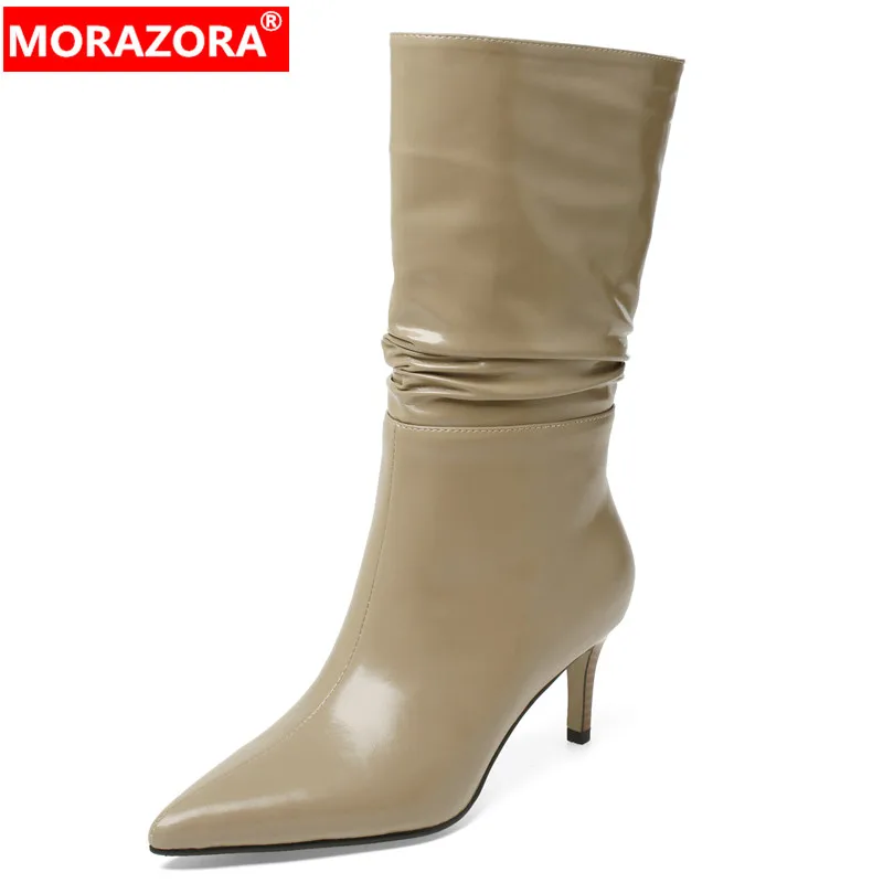 MORAZORA 2023 New Genuine Leather Mid Calf Boots Pleated Slip On Autumn Boots For Women Pointed Toe Thin High Heels Shoes
MORAZORA 2023 New Genuine Leather Mid Calf Boots Pleated Slip On Autumn Boots For Women Pointed Toe Thin High Heels Shoes
