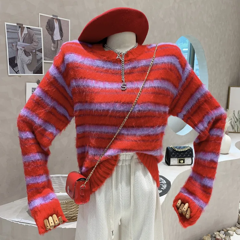 New in Women's Clothing 2022 Winter knit shirt soft waxy retro stripe round neck short knit mohair pullover sweater Top
New in Women's Clothing 2022 Winter knit shirt soft waxy retro stripe round neck short knit mohair pullover sweater Top