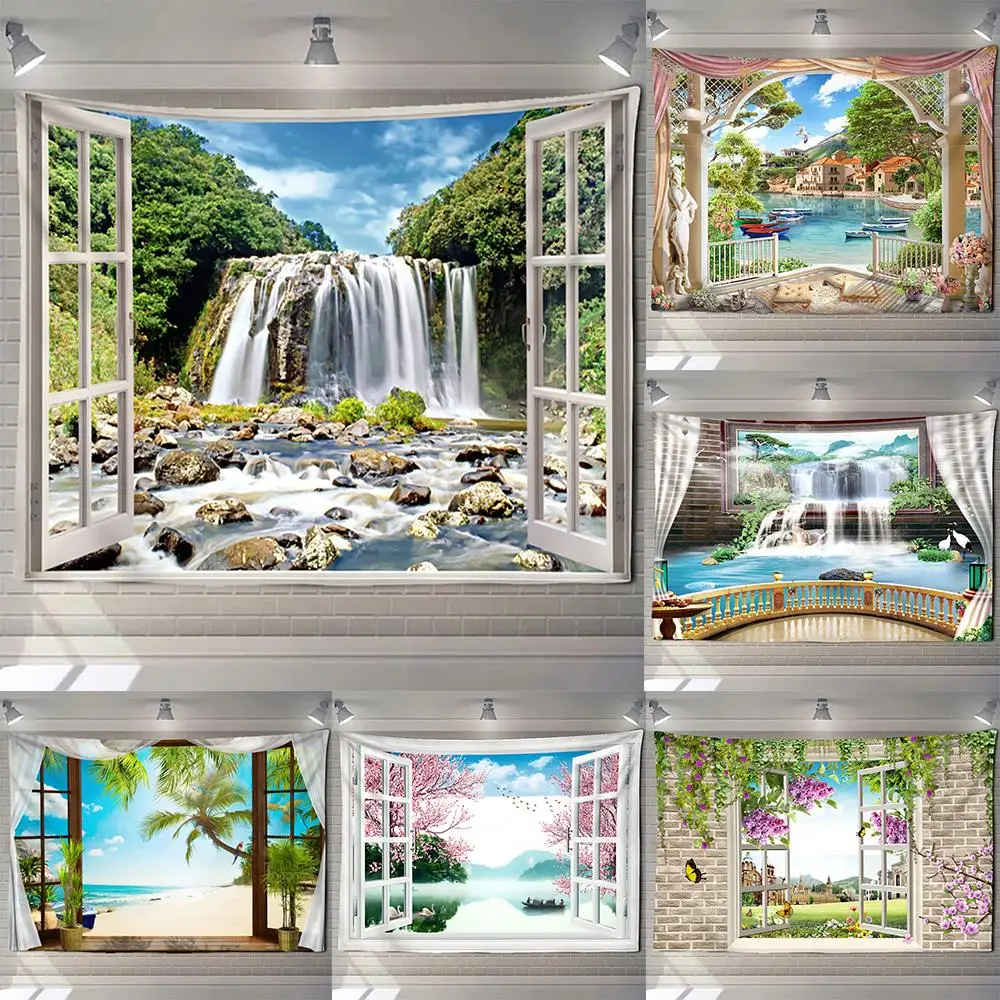 3D имитация окон пейзаж цветы и растения ветровой гобелен настенная подвесная морская елка богемное украшение для спальни 
3D имитация окон пейзаж цветы и растения ветровой гобелен настенная подвесная морская елка богемное украшение для спальни