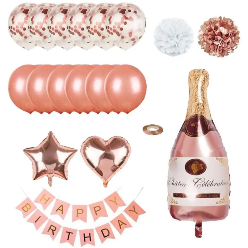 

Rose Gold Star Round Champagne Balloon Foil Balloons Set Happy Birthday Party Decorations Wedding Christmas Party Supplies