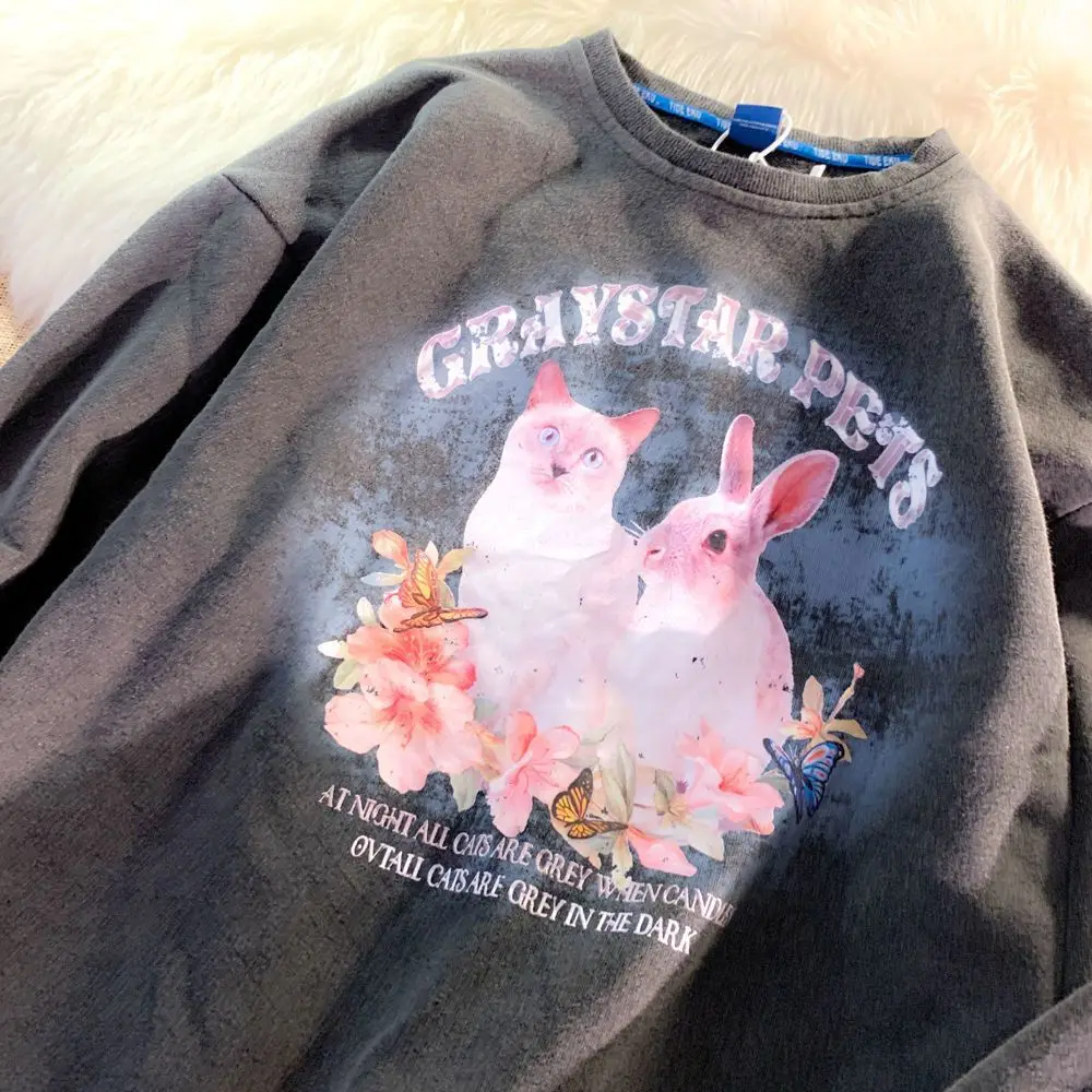 Rabbit Cartoon Print Loose Crewneck Sweatshirt Women Students Long Sleeve Casual Tops Thin Autumn Korean Japanese Pullovers 2022
Rabbit Cartoon Print Loose Crewneck Sweatshirt Women Students Long Sleeve Casual Tops Thin Autumn Korean Japanese Pullovers 2022