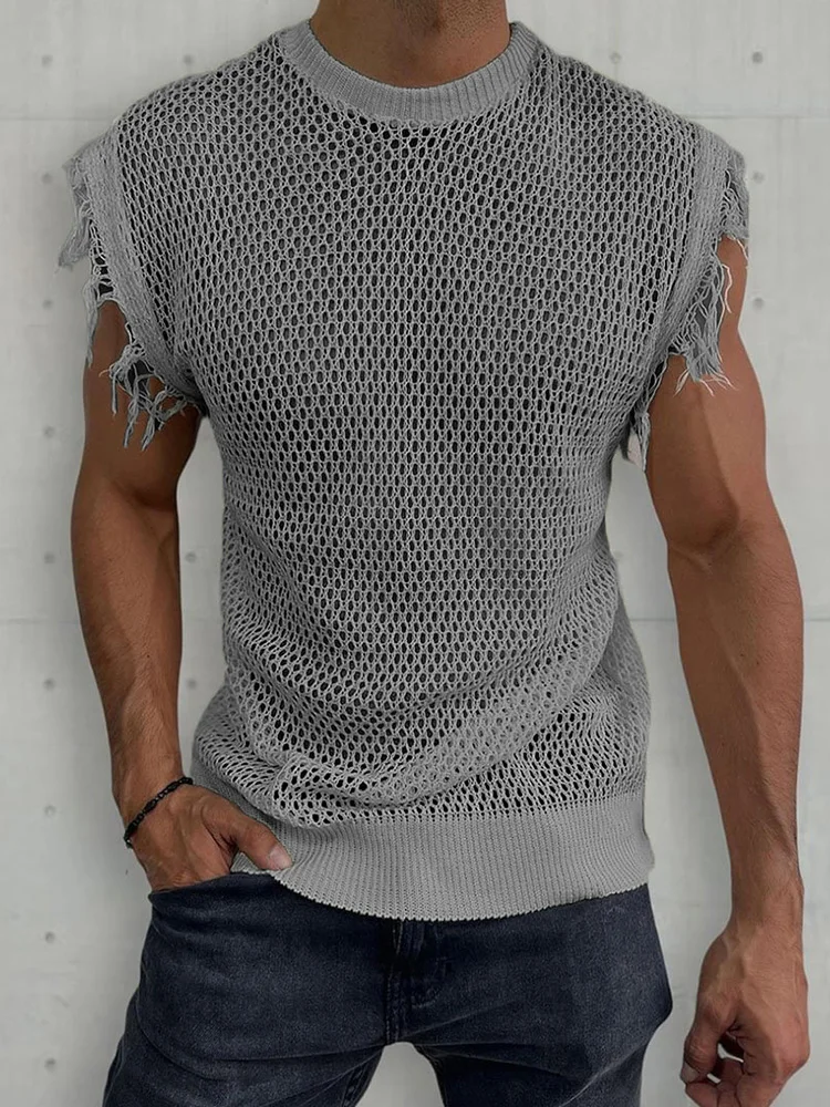 Knitting Hollow Out Male Streetwear Tops Round Neck Sleeveless Sweater Tank Tops Men Patchwork See Through Slim Solid Pullovers
Knitting Hollow Out Male Streetwear Tops Round Neck Sleeveless Sweater Tank Tops Men Patchwork See Through Slim Solid Pullovers