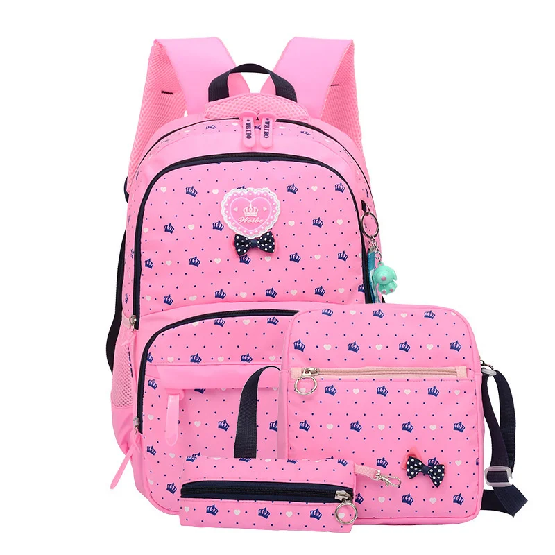 

3Pcs/set Crown Printing School Bags for Teenage Girls Pattern Fresh princess school bag Female Backpacks mochila Sac a dos