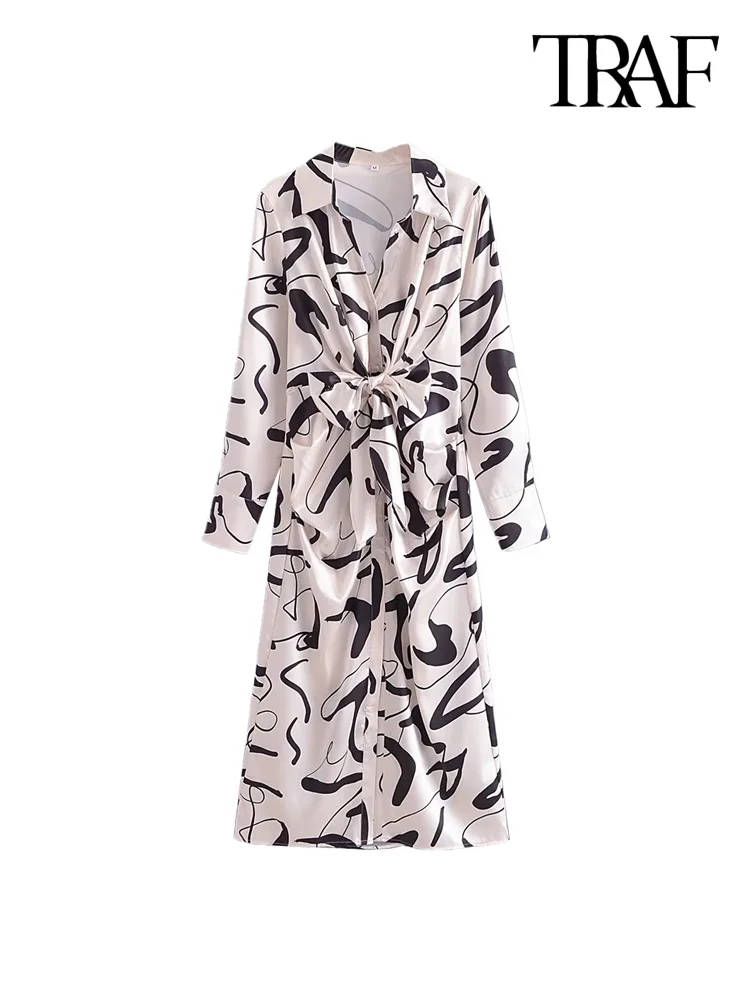 TRAF Women Fashion With Knotted Contrast Print Midi Dress Vintage Long Sleeve Front Button Female Dresses Vestidos Mujer 
TRAF Women Fashion With Knotted Contrast Print Midi Dress Vintage Long Sleeve Front Button Female Dresses Vestidos Mujer
