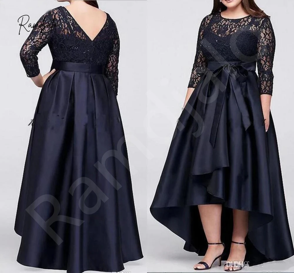 High Low Mother Of The Bride Dresses Lace Long Sleeves Bow Sashes O-Neck Dark Navy Asymmetrical Women Formal Wedding Party Gowns
High Low Mother Of The Bride Dresses Lace Long Sleeves Bow Sashes O-Neck Dark Navy Asymmetrical Women Formal Wedding Party Gowns