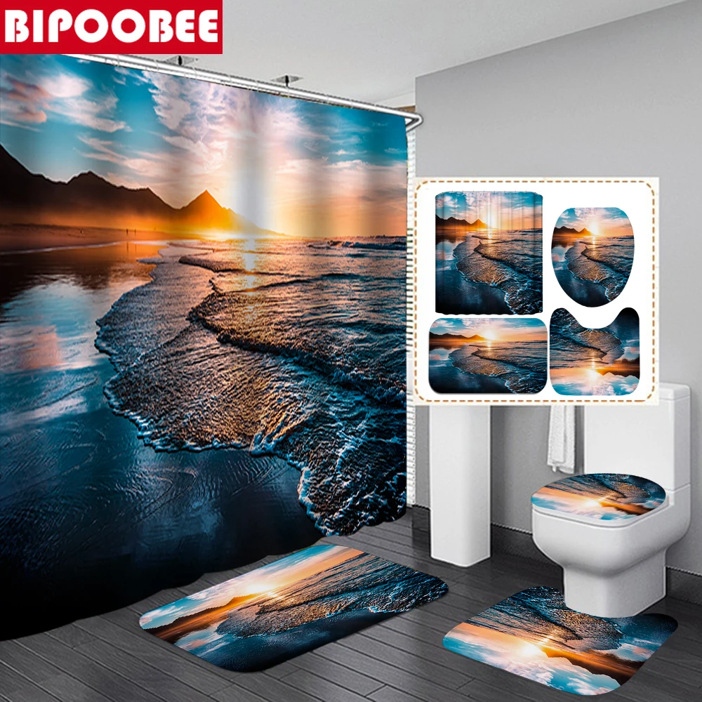 Sea Sunrise Scenic Shower Curtain Ocean Waves Beach Bathroom Mat Pedestal Rug Lid Toilet Cover Non-slip Carpet Bathtub Curtains
Sea Sunrise Scenic Shower Curtain Ocean Waves Beach Bathroom Mat Pedestal Rug Lid Toilet Cover Non-slip Carpet Bathtub Curtains