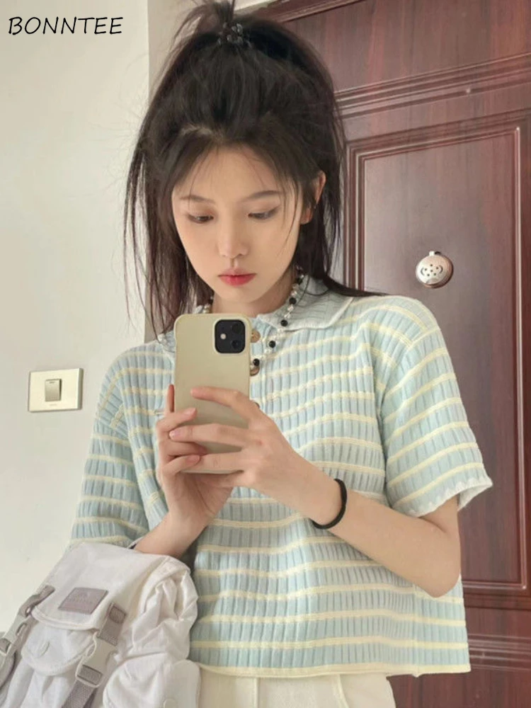 Short Sleeve T-shirts Women Young Lady Sweet All-match Leisure Soft Cute Striped Summer New Arrival Футболка Женский Loose Chic 
Short Sleeve T-shirts Women Young Lady Sweet All-match Leisure Soft Cute Striped Summer New Arrival Футболка Женский Loose Chic
